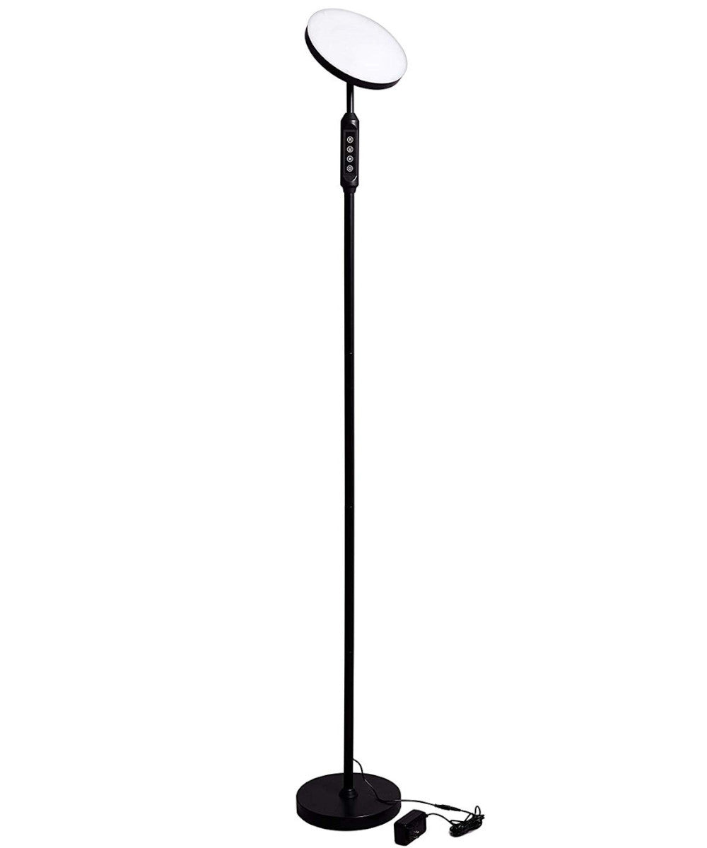 63″H LED Torchiere Floor Lamp (5 Color Settings) 2100 Lumens Dimmable Black Metal with Remote