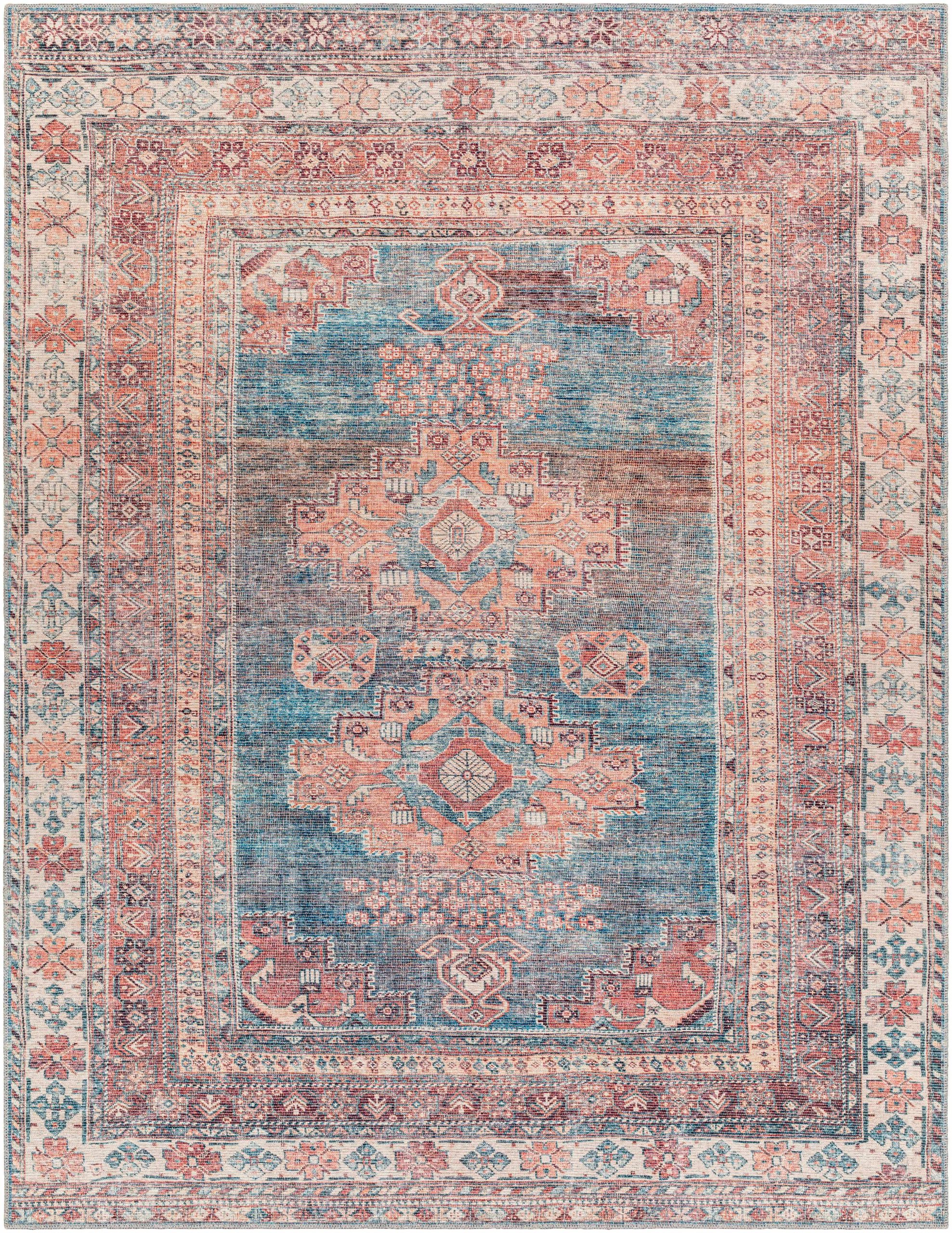 Baltinglass Rust & Blue Washable Rug – Limited Edition