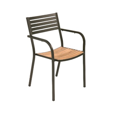 EMU E267 – Segno Stacking Armchair, outdoor/indoor, steel slat pattern back, teak seat