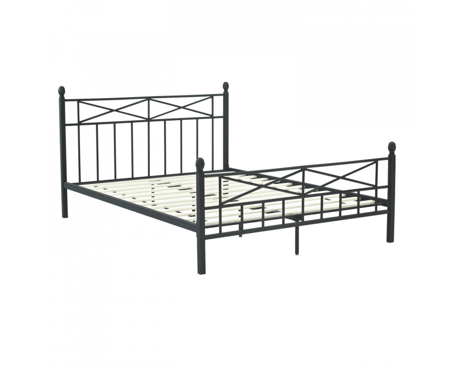 FaFurn – Queen Size Platform Bed Frame with Headboard Footboard and Wooden Slats in Black, Metal