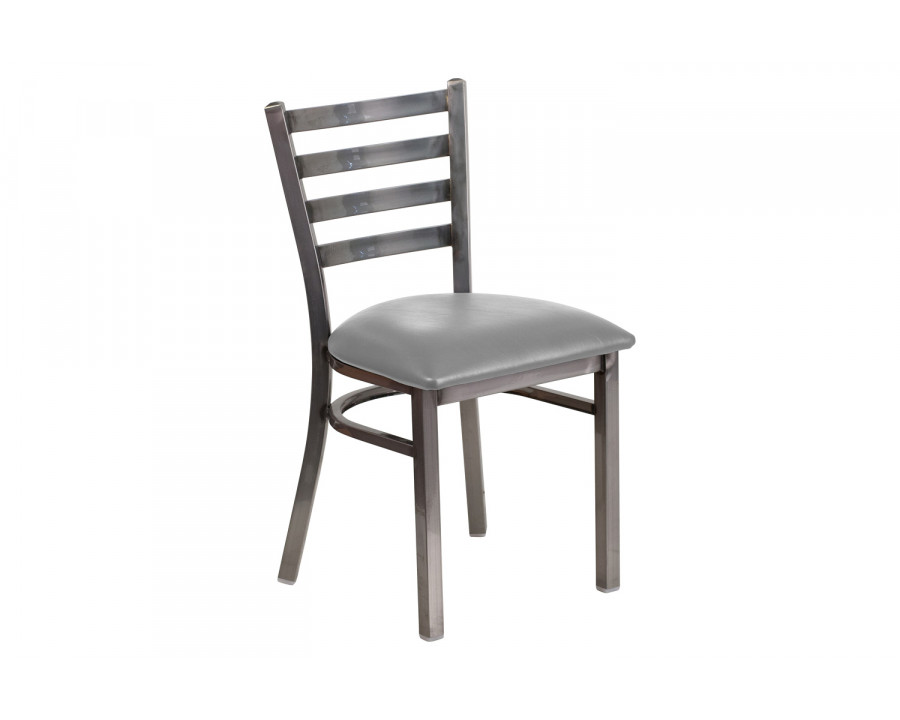 BLNK – HERCULES Series Clear Coated Metal Ladder Back Restaurant Chair with Custom Upholstered Seat