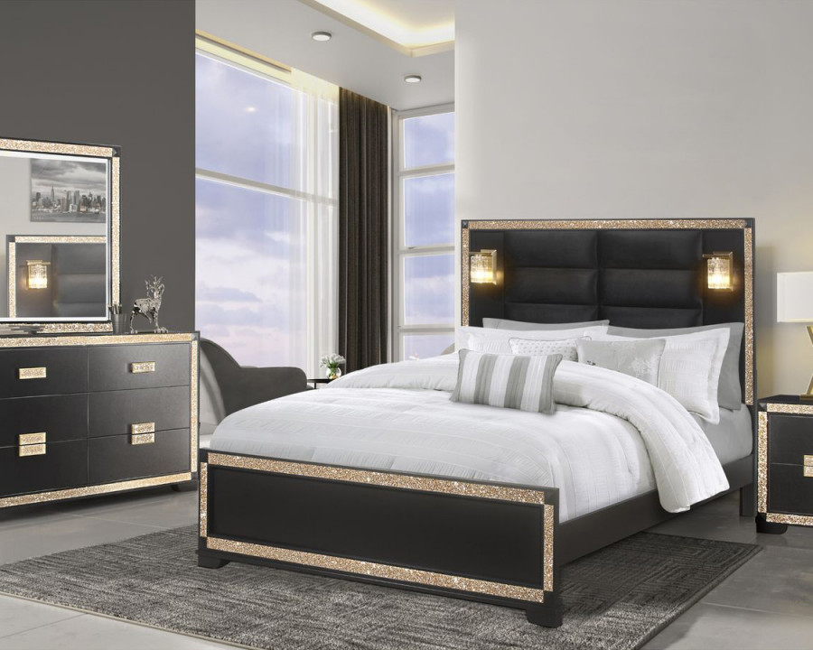 GF Blake/Gold Bed Group With Lamps