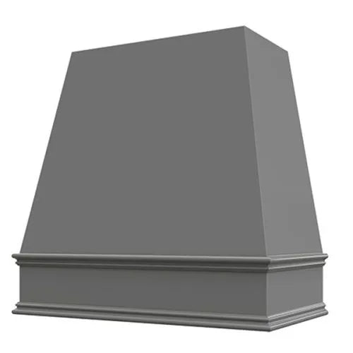 Grey Wood Range Hood With Tapered Front and Decorative Trim – 30″, 36″, 42″, 48″, 54″ and 60″ Widths Available