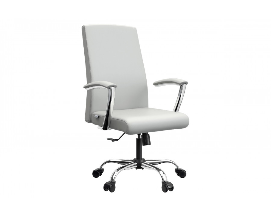 LeisureMod – Evander Mid-Century Modern Swivel Office Chair in Faux Leather with Adjustable Height