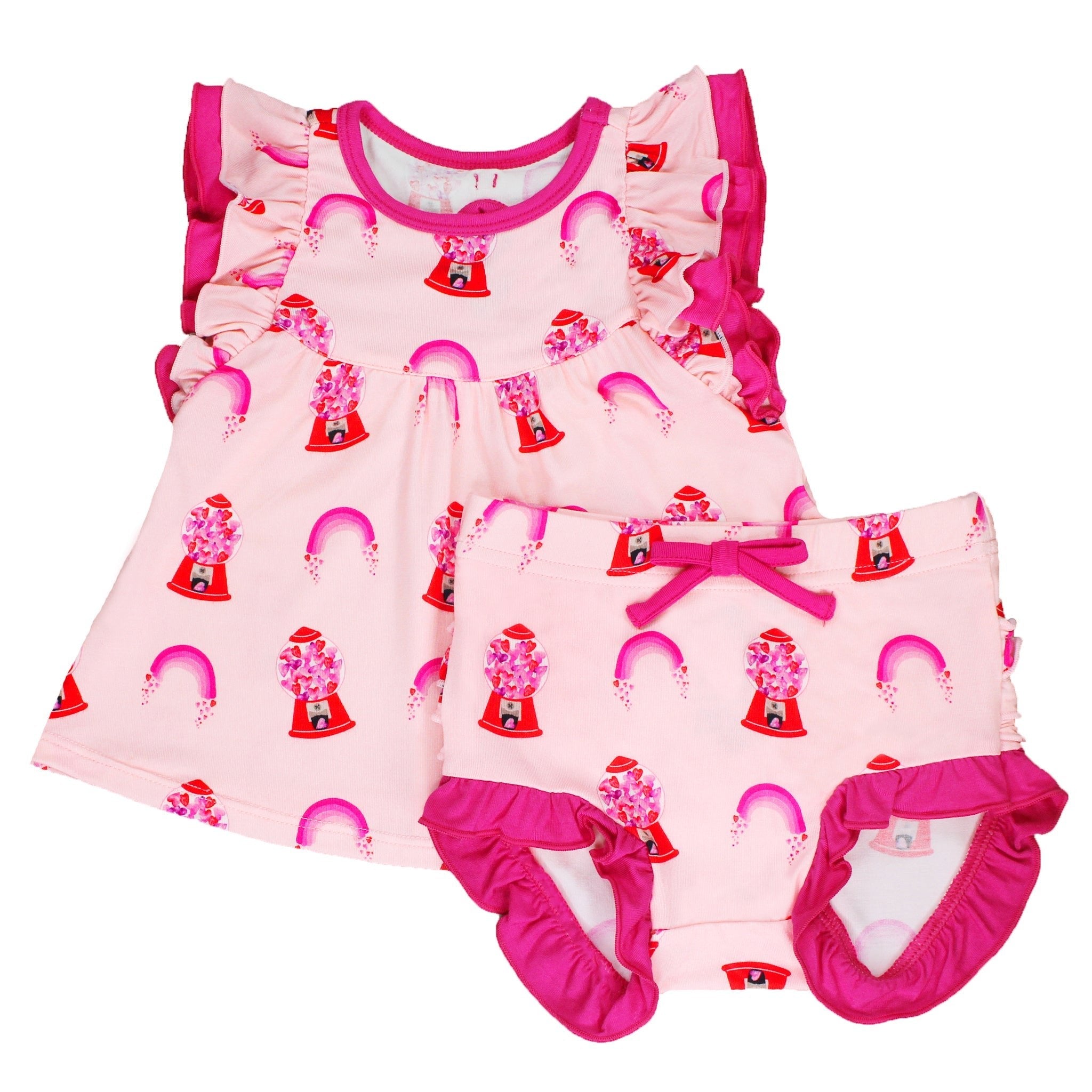 Painted Heart Gumballs Ruffle Peplum Bummie Set (3-24m)