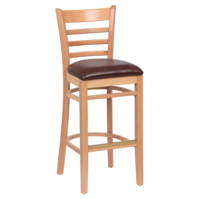 Royal ROY 8002 N BRN – Bar Stool, ladder back, 43-3/8″H, brown vinyl seat, natural finish