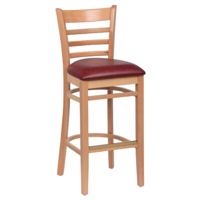 Royal ROY 8002 N CRM – Bar Stool, ladder back, 43-3/8″H, crimson vinyl seat, natural finish