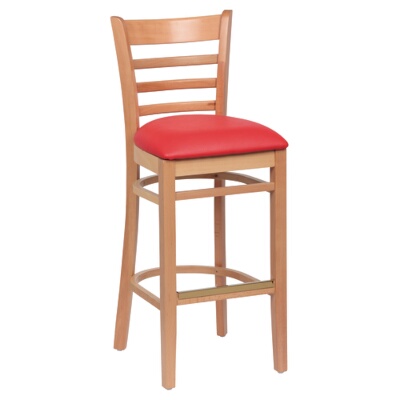 Royal ROY 8002 N RED – Bar Stool, ladder back, 43-3/8″H, red vinyl seat, natural finish