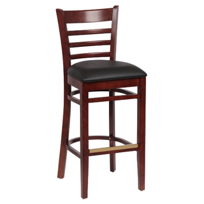 Royal ROY 8002 W BLK – Bar Stool, ladder back, 43-3/8″H, black vinyl seat, walnut finish