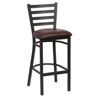 Royal ROY 9002 BRN – Bar Stool, ladder back, 43-3/8″H, brown vinyl seat, black finish