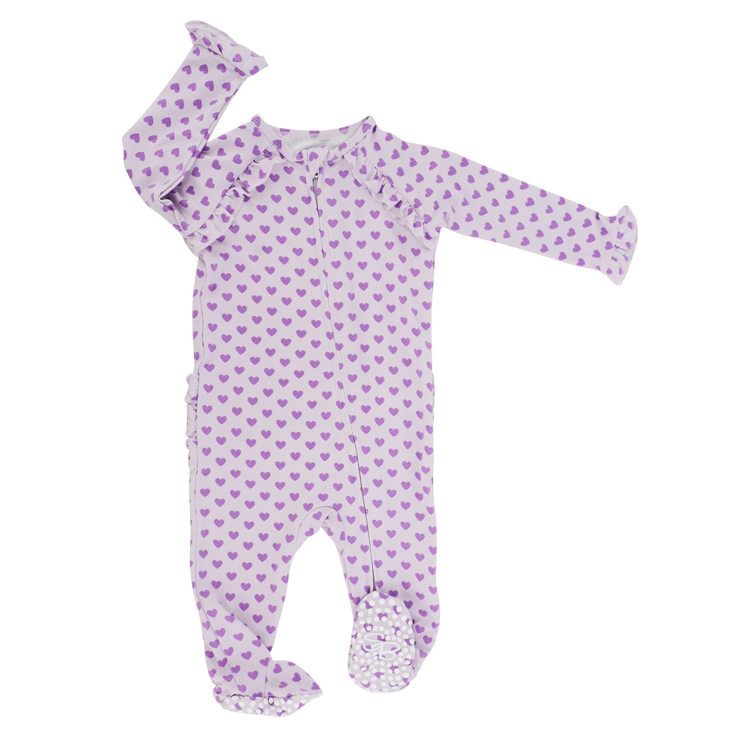 Ruffle Footie – Purple Hearts