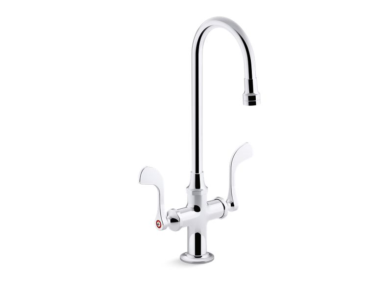 KOHLER K-100T70-5ANA-CP Triton Bowe 0.5 Gpm Monoblock Gooseneck Bathroom Sink Faucet With Aerated Flow And Wristblade Handles, Drain Not Included In Polished Chrome