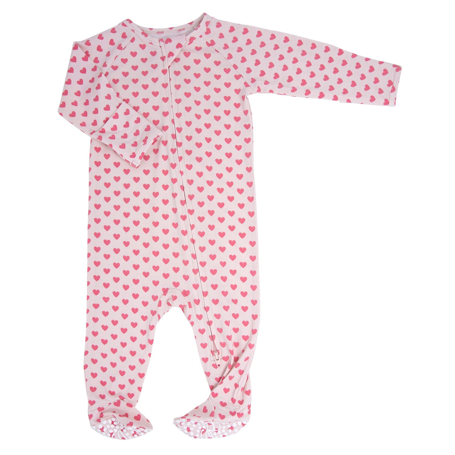 Zipper Footie – Pink Hearts